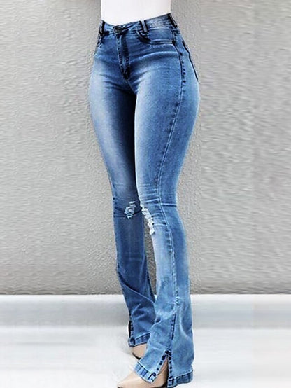 Women's Jeans Normal Denim Plain Light Blue Black Fashion Mid Waist Full Length Casual Weekend