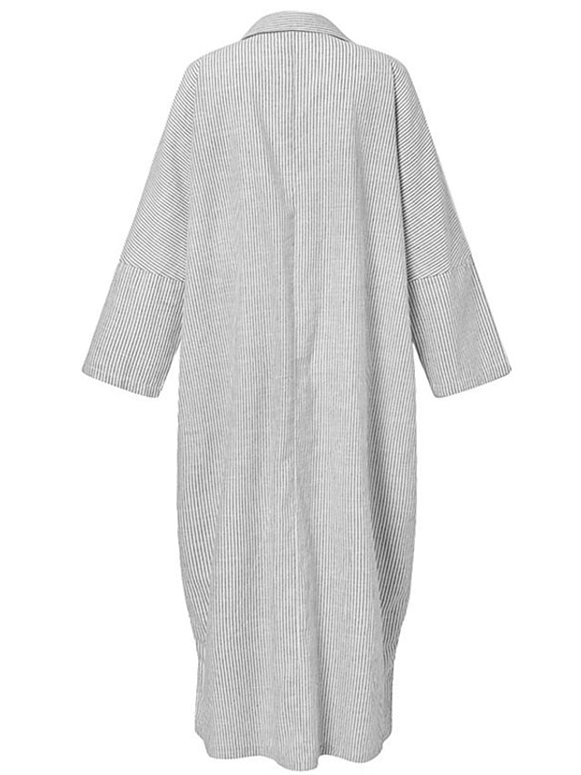 Women's Dress - Casual Dress Cotton Dress Shift Dress Maxi long Dress Cotton Basic Casual Outdoor Winter Dress Daily Shirt Collar Button Split Long Sleeve Summer Winter Fall Spring 2023 Black White Blue