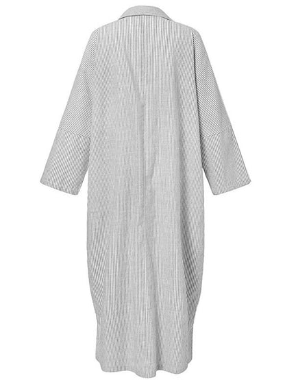 Women's Dress - Casual Dress Cotton Dress Shift Dress Maxi long Dress Cotton Basic Casual Outdoor Winter Dress Daily Shirt Collar Button Split Long Sleeve Summer Winter Fall Spring 2023 Black White Blue