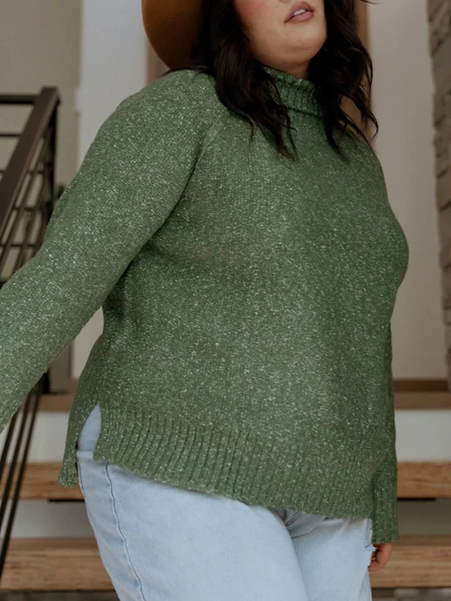 Women's Plus Size Pullover Sweater Jumper Turtleneck Ribbed Knit Polyester Split Fall Winter Regular Outdoor Going out Weekend Stylish Plus Size Casual Long Sleeve Pure Color Green Gray XS S M