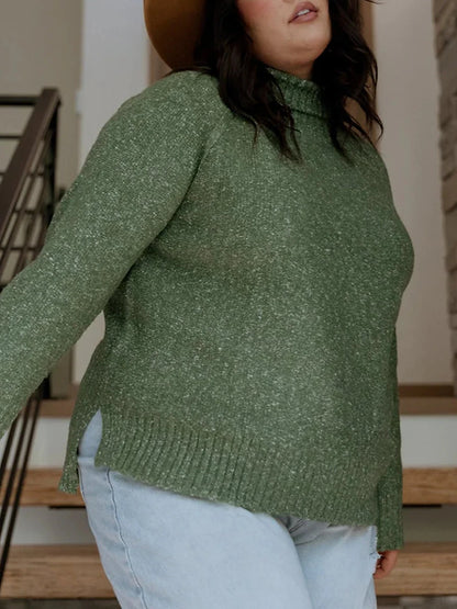 Women's Plus Size Pullover Sweater Jumper Turtleneck Ribbed Knit Polyester Split Fall Winter Regular Outdoor Going out Weekend Stylish Plus Size Casual Long Sleeve Pure Color Green Gray XS S M