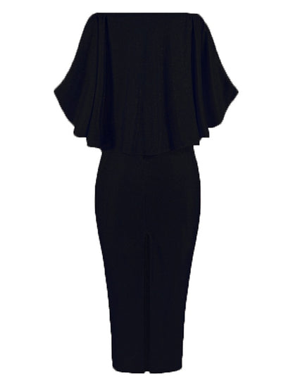 Women's Dress - Formal Party Dress Cocktail Dress Long Dress Maxi Dress Silver Black Champagne Half Sleeve Pure Color Cold Shoulder Winter Fall Spring Off Shoulder Mature Evening Party Wedding