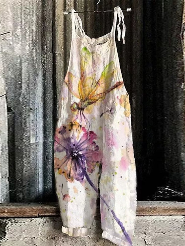 Jumpsuits for Women Print Animal Trug Life Square Neck Casual Daily Holiday Regular Fit Sleeveless Blue Purple Yellow S M L Spring Summer Fall