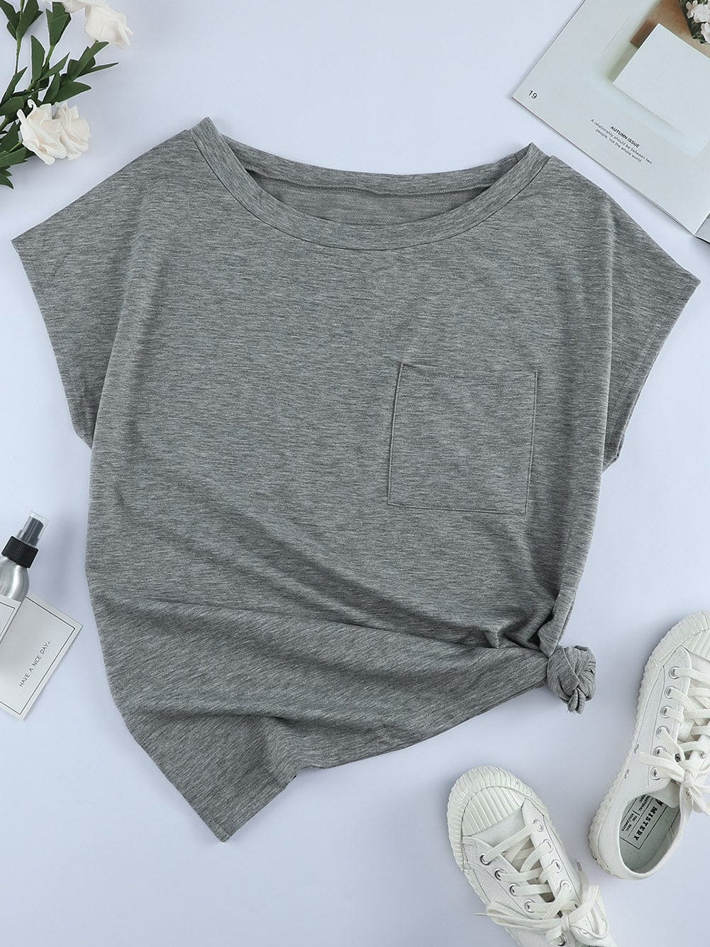 Hypnotic Knit Pocket Tee with Side Slits