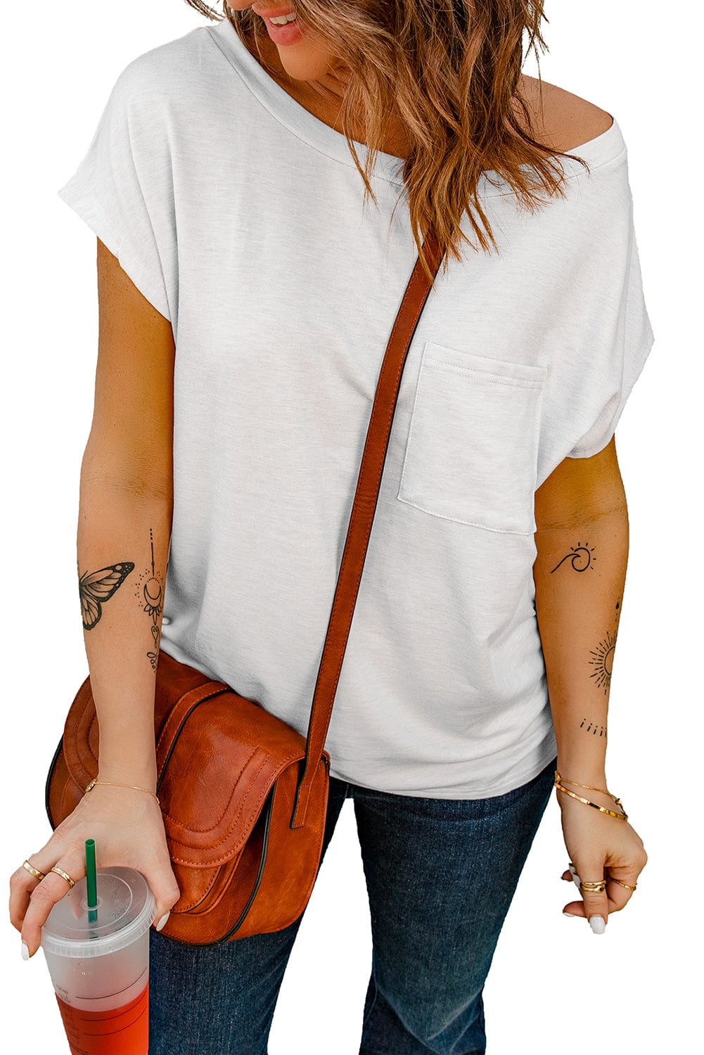 Hypnotic Knit White Tee with Pocket Detail