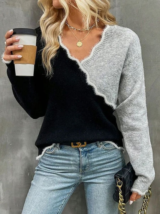 Women's Cardigan V Neck Crochet Knit Patchwork Fall Winter Regular Daily Holiday Weekend Stylish Vintage Style Long Sleeve Color Block Black S M L