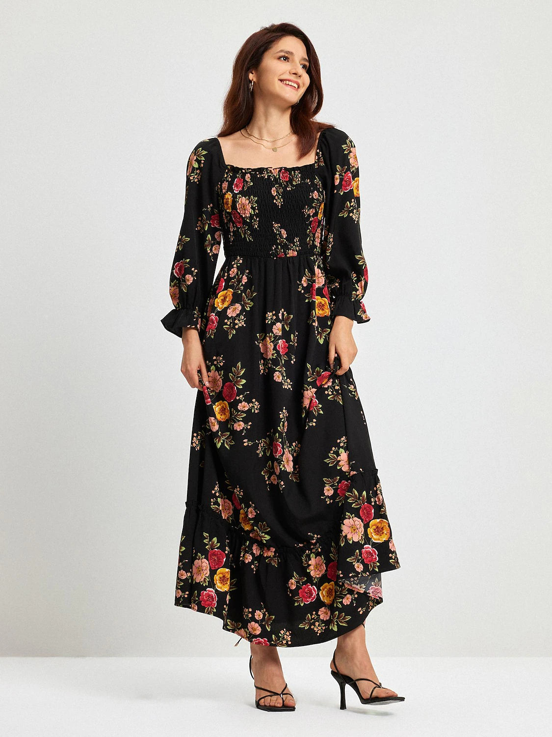 Floral Pattern Spring Vacation Dress, Wedding Guest Dresses