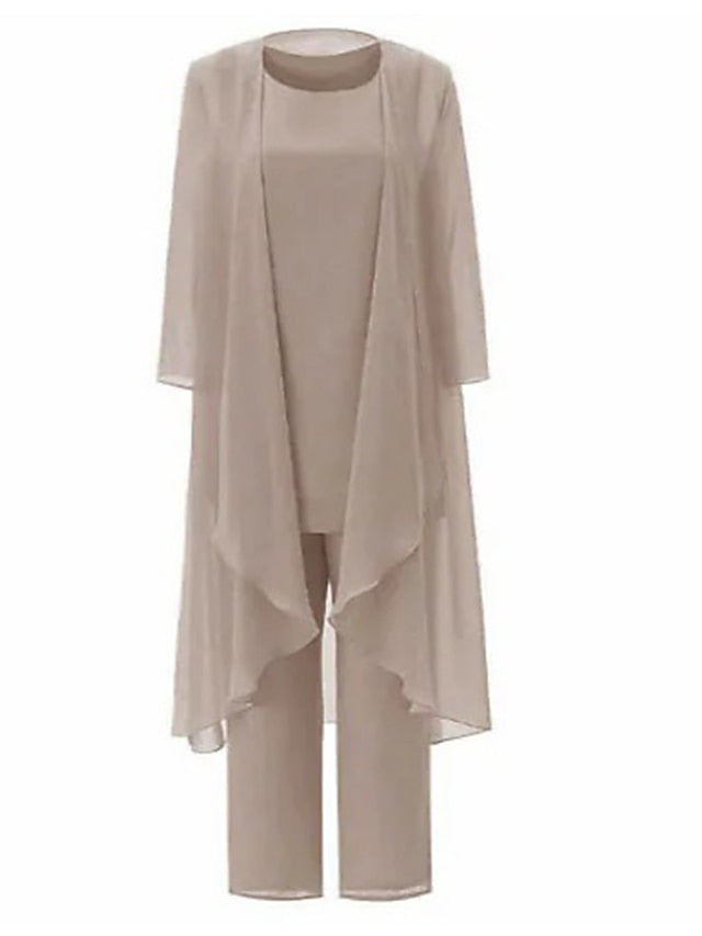 Jumpsuit / Pantsuit Mother of the Bride Dress Plus Size Elegant Bateau Neck Floor Length Chiffon Sleeveless Wrap Included with Solid Color 2023 - LuckyFash™