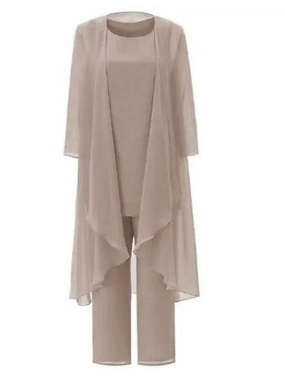 Jumpsuit / Pantsuit Mother of the Bride Dress Plus Size Elegant Bateau Neck Floor Length Chiffon Sleeveless Wrap Included with Solid Color 2023 - LuckyFash™