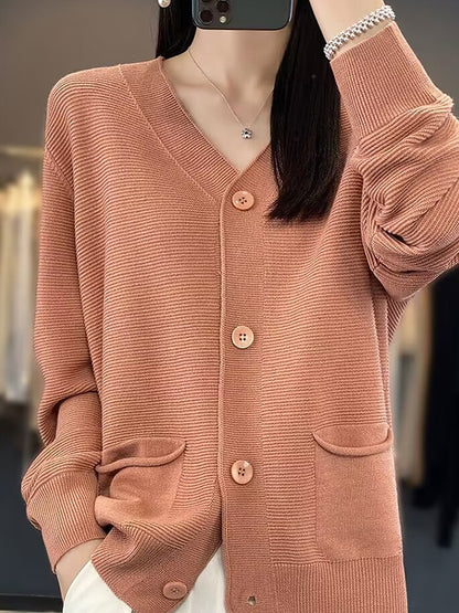 Women's Cardigan Sweater Jacket V Neck Ribbed Knit Acrylic Button Knitted Fall Winter Regular Outdoor Valentine's Day Daily Fashion Streetwear Casual Long Sleeve Solid Color Black Pink Red S M L