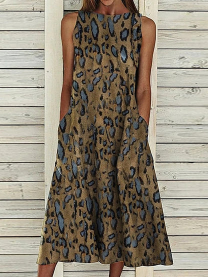 Women's Dress - A Line Dress Midi Dress Sleeveless Floral Pocket Cold Shoulder Print Spring Summer Round Neck Casual Vintage Going out 2023 S M L XL XXL Cotton