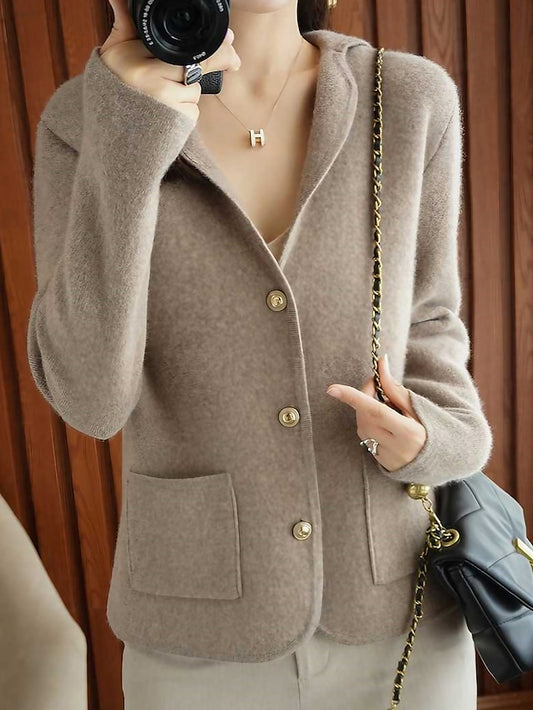 Women's Cardigan Shirt Collar Ribbed Knit Polyester Button Pocket Knitted Fall Winter Short Outdoor Daily Going out Stylish Casual Soft Long Sleeve Solid Color Purple Beige S M L