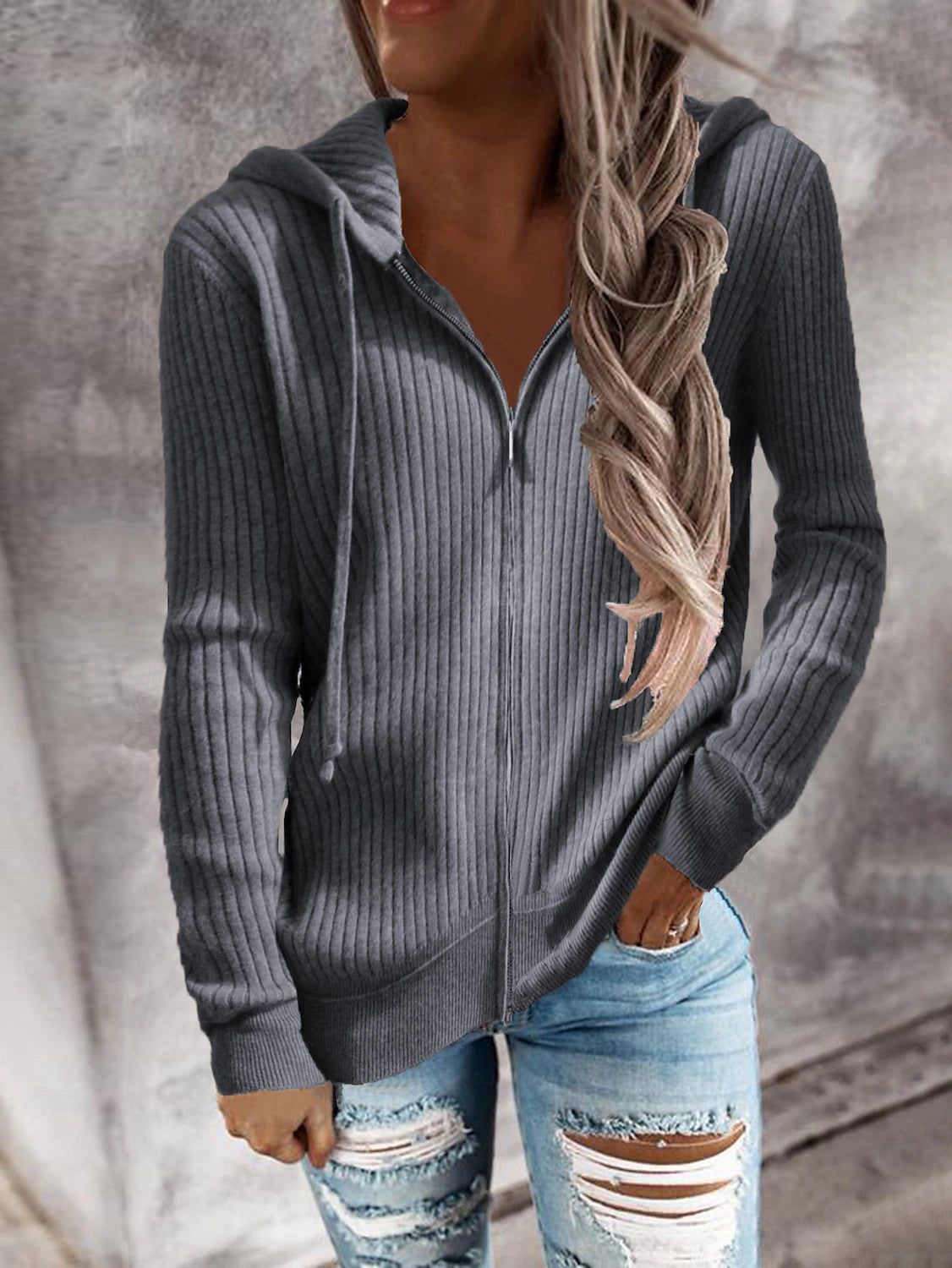 Women's Cardigan Classic Style Solid Color Basic Casual Cotton Long Sleeve Sweater Cardigans Hooded Fall Winter Tan grey blue Blue