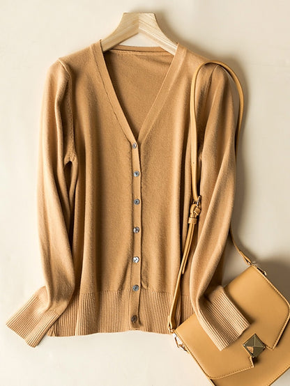 Women's Cardigan Sweater V Neck Ribbed Knit Polyester Button Fall Winter Short Daily Going out Weekend Stylish Casual Soft Long Sleeve Solid Color Haze blue Black White S M L