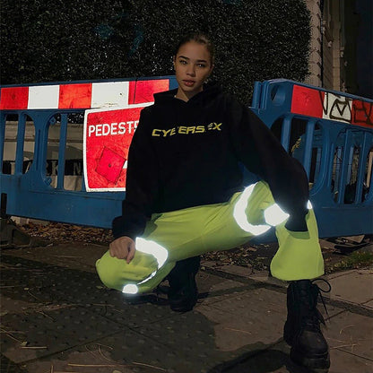 Women's Fashion Jogger Chinos Jogging Pants Side Pockets Elastic Waist Reflective Strip Ankle-Length Pants Casual Weekend Plain Comfort Mid Waist Green S M L XL