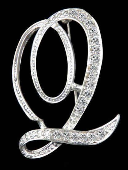 letter brooch pins initial rhinestone brooch for women crafts silvery m - LuckyFash™