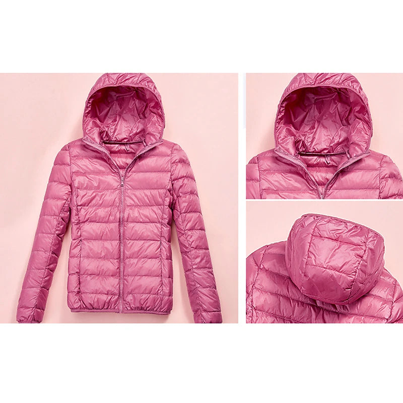 Women's Puffer Jacket with Hoodie Jacket Hiking Down Jacket Winter Outdoor Thermal Warm Packable Waterproof Windproof Jacket Top Full Length Visible Zipper Fishing Camping / Hiking / Caving