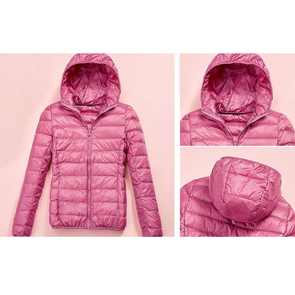 Women's Puffer Jacket with Hoodie Jacket Hiking Down Jacket Winter Outdoor Thermal Warm Packable Waterproof Windproof Jacket Top Full Length Visible Zipper Fishing Camping / Hiking / Caving