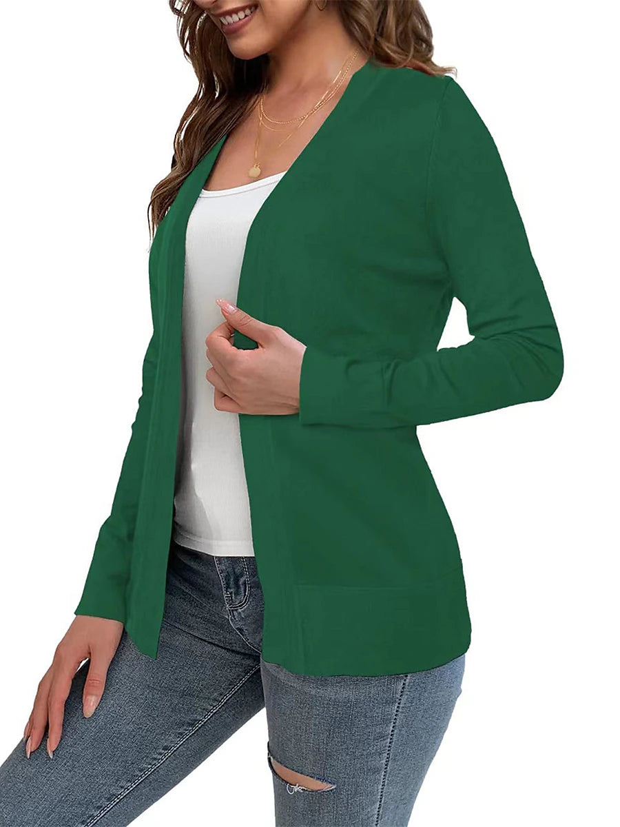 Women's Knitted Cardigan Coat Classic V Neck Long Sleeve Open Front Sweater Fall Solid Color  Cardigans Wine S M L