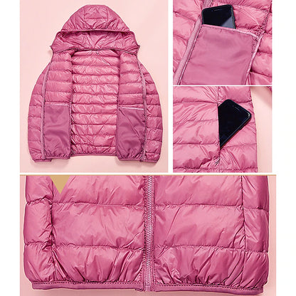 Women's Puffer Jacket with Hoodie Jacket Hiking Down Jacket Winter Outdoor Thermal Warm Packable Waterproof Windproof Jacket Top Full Length Visible Zipper Fishing Camping / Hiking / Caving