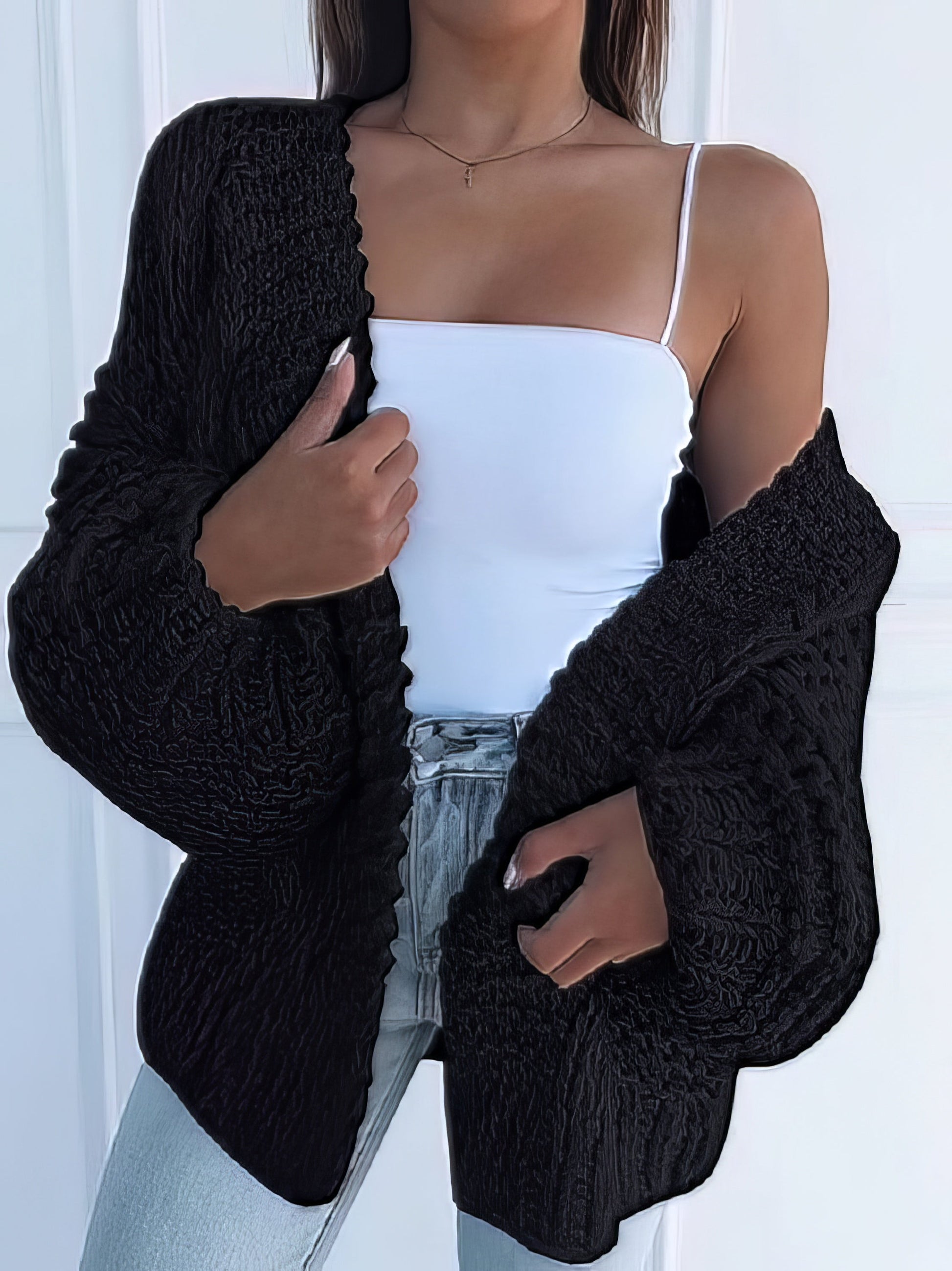 Cardigans - Knit Long Sleeve Loose Sweater Cardigan - MsDressly