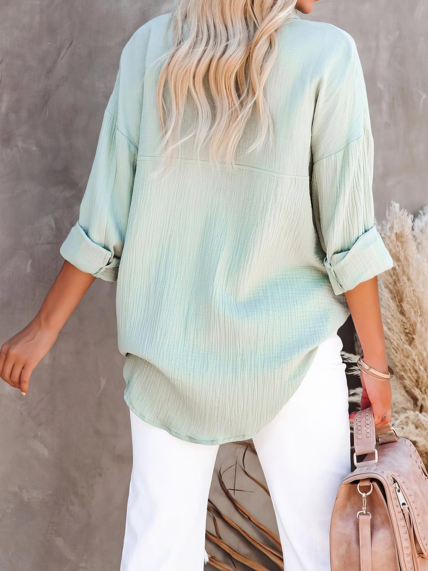 Blouses - Simple Long Sleeve V-Neck Button Blouses - MsDressly