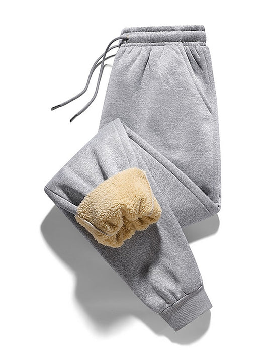 Women's Fleece Pants Lambswool Plain Grey Black Active High Waist Full Length Outdoor Street Fall Winter