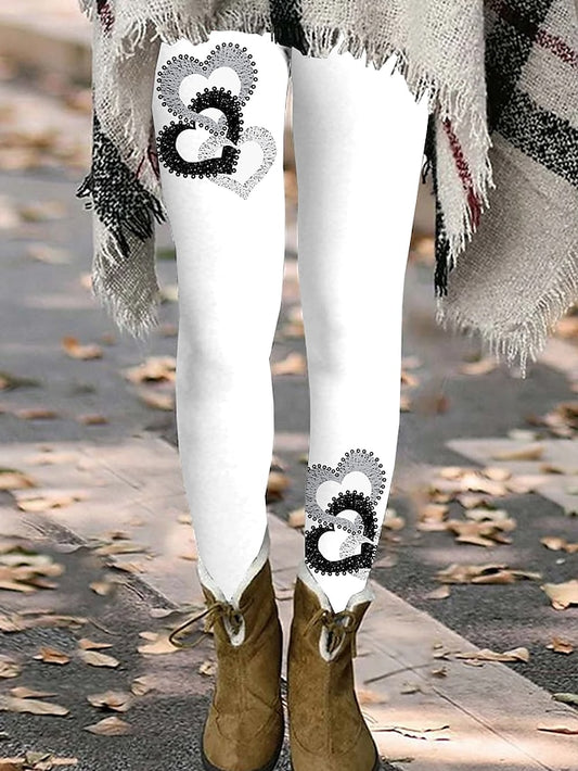 Women's Leggings Polyester Heart Light Pink milk white Fashion Natural Full Length Daily Vacation All Seasons