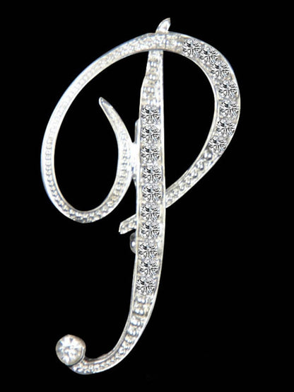 letter brooch pins initial rhinestone brooch for women crafts silvery m - LuckyFash™