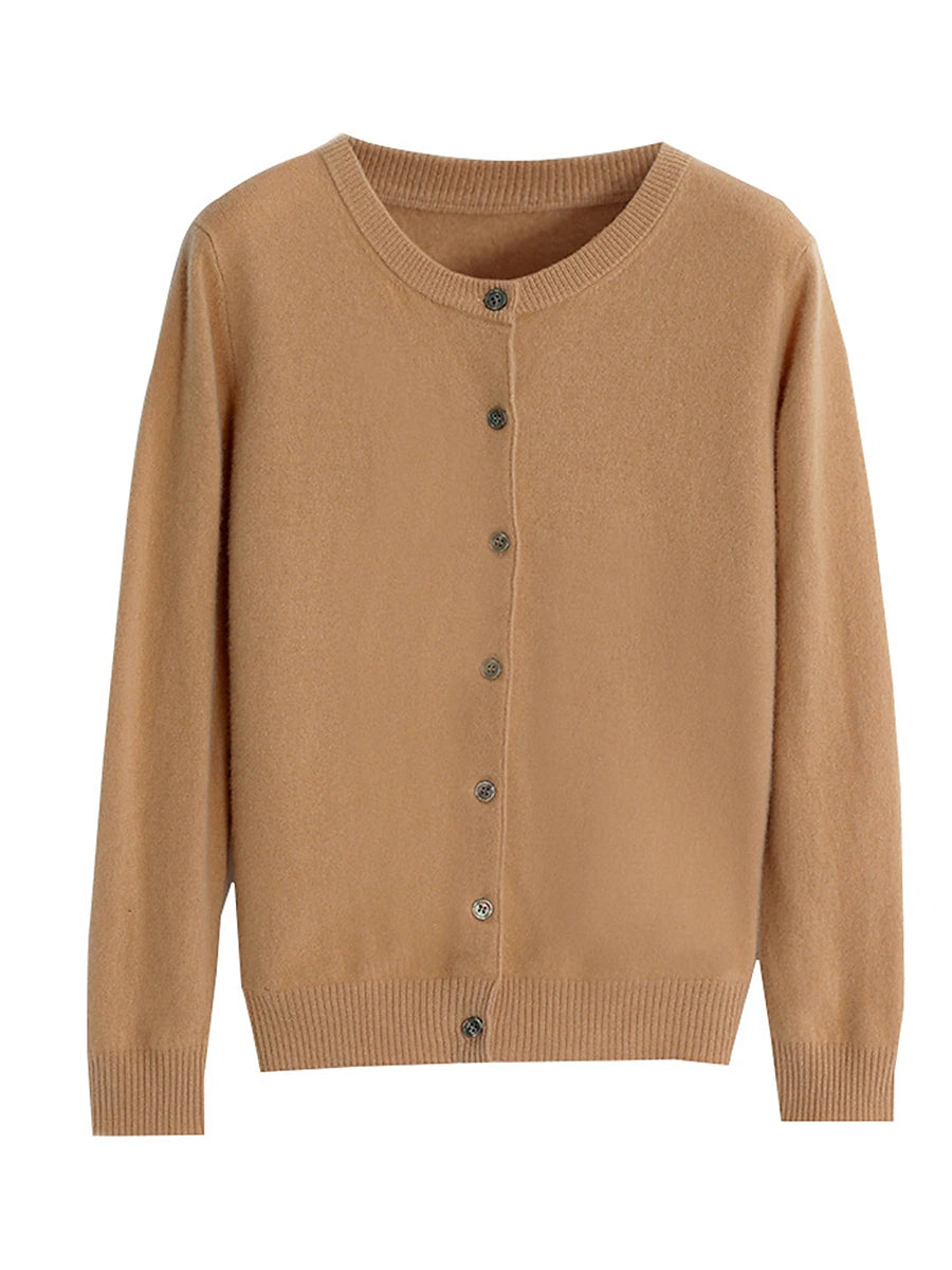 Women's Cardigan Sweater Jumper Ribbed Knit Button Solid Color Crew Neck Stylish Casual Outdoor Daily Autumn Winter Wine Red Big red S M L