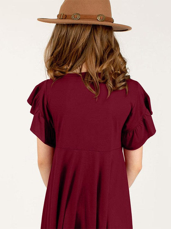 Irregular Hem Ruffled Short-Sleeve Dress with Cute Skirt for Little Girls