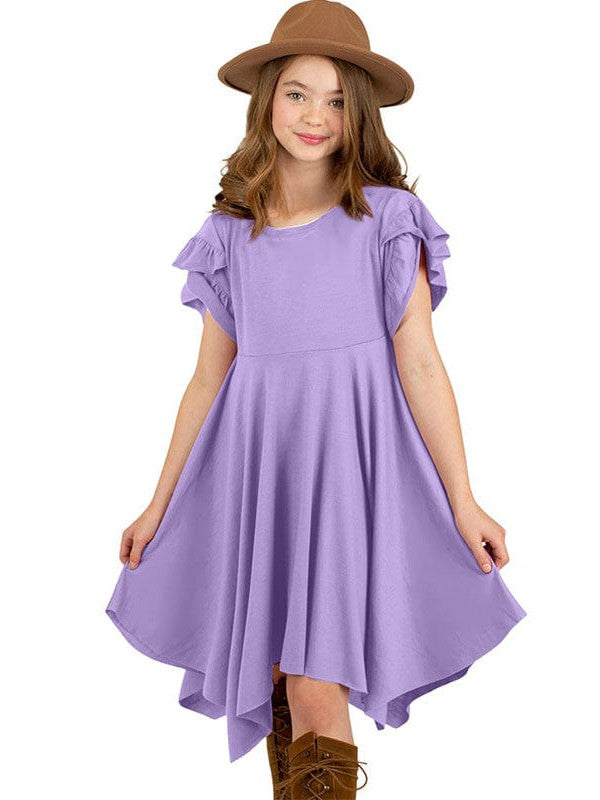 Irregular Hem Ruffled Short-Sleeve Dress with Cute Skirt for Little Girls