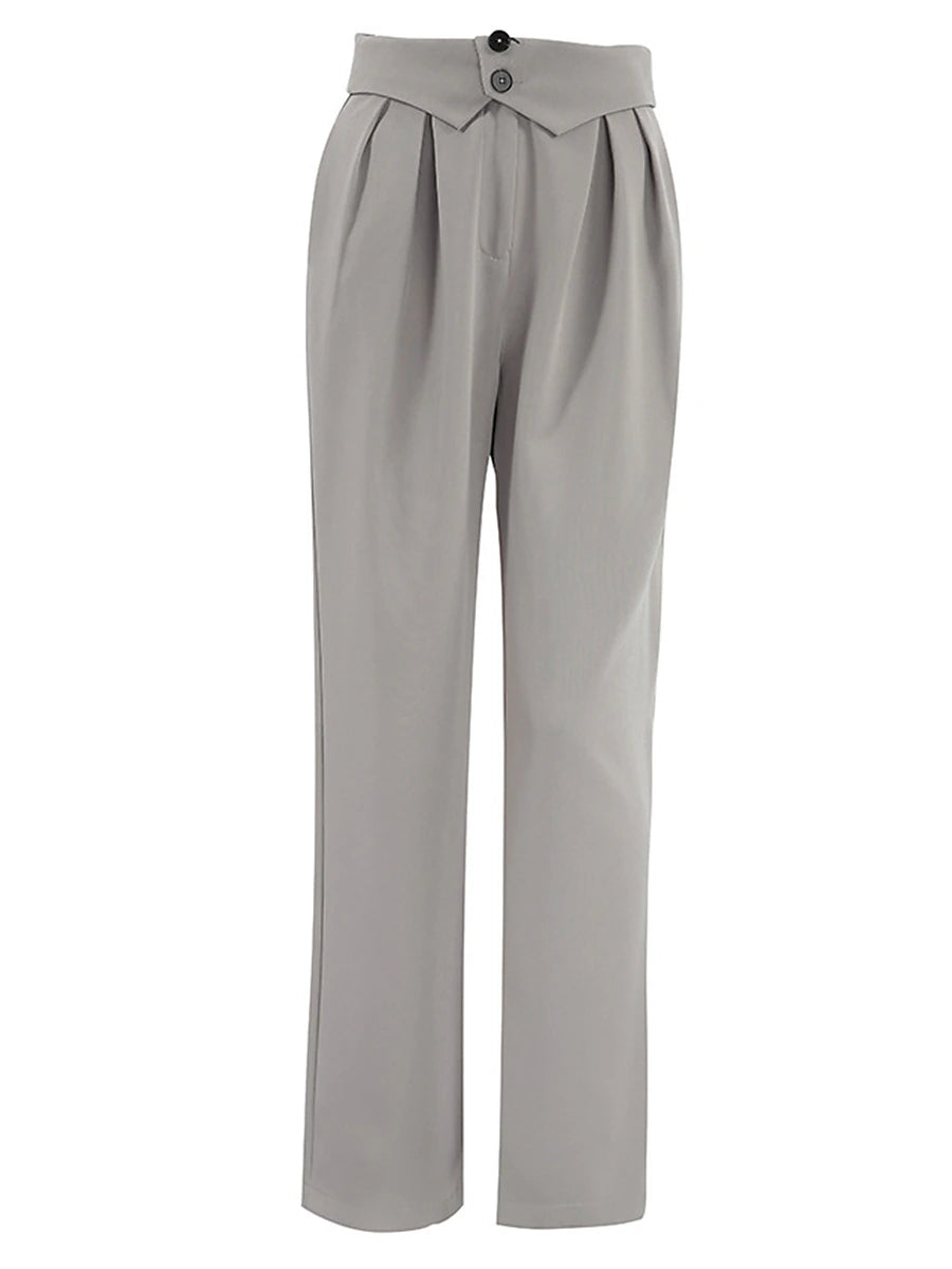 Women's Dress Pants Spandex Plain Grey Black Elegant High Waist Full Length Office / Career Street Fall Winter