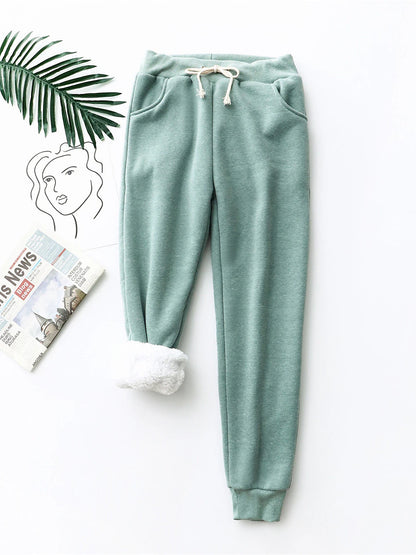 Women's Fleece Pants Cotton Solid Color claret Light Gray Fashion High Waist Full Length Street Daily Fall Winter