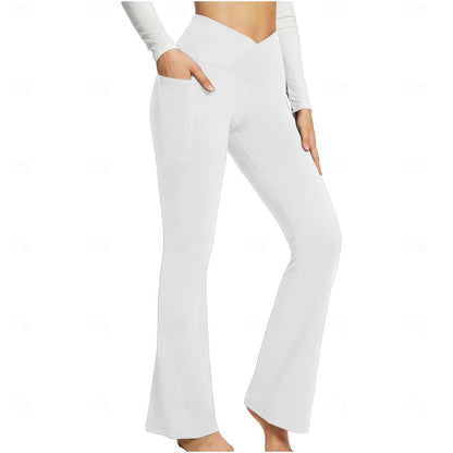 Women's Pants Trousers Polyester Plain Black White Casual Daily High Waist Full Length Daily Wear Going out Spring &  Fall