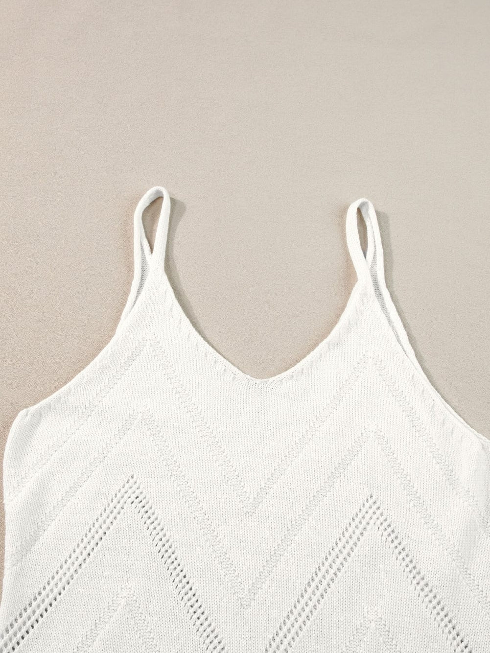 Ivory Pointelle Knit V-Neck Sleeveless Sweater Tank Top