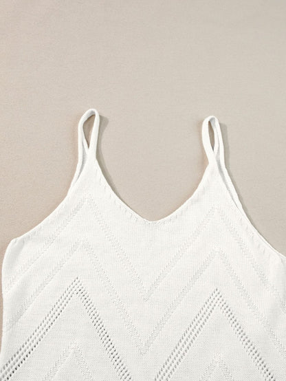 Ivory Pointelle Knit V-Neck Sleeveless Sweater Tank Top