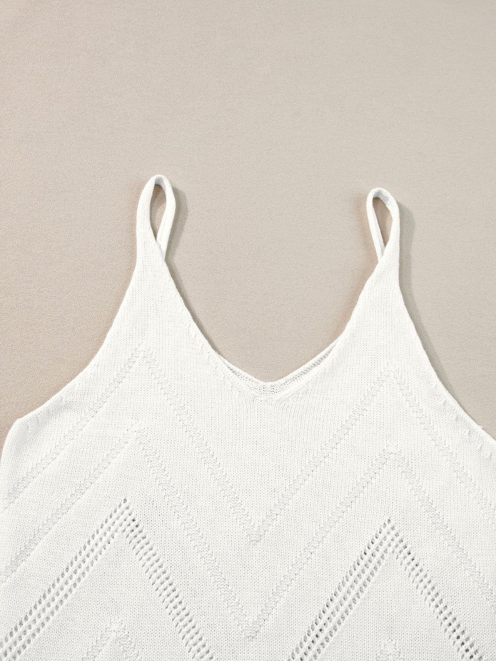 Ivory Pointelle Knit V-Neck Sleeveless Sweater Tank Top