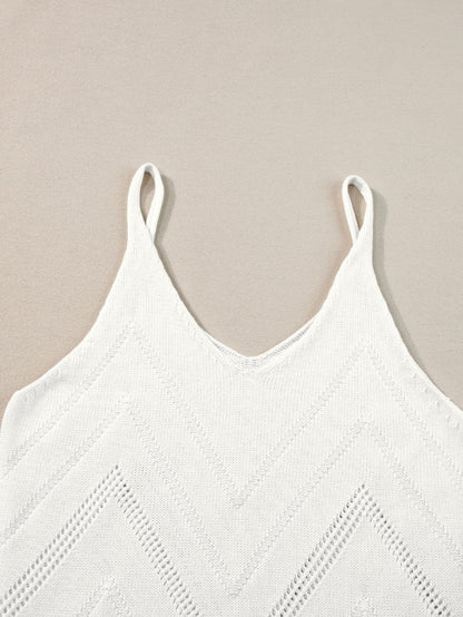 Ivory Pointelle Knit V-Neck Sleeveless Sweater Tank Top