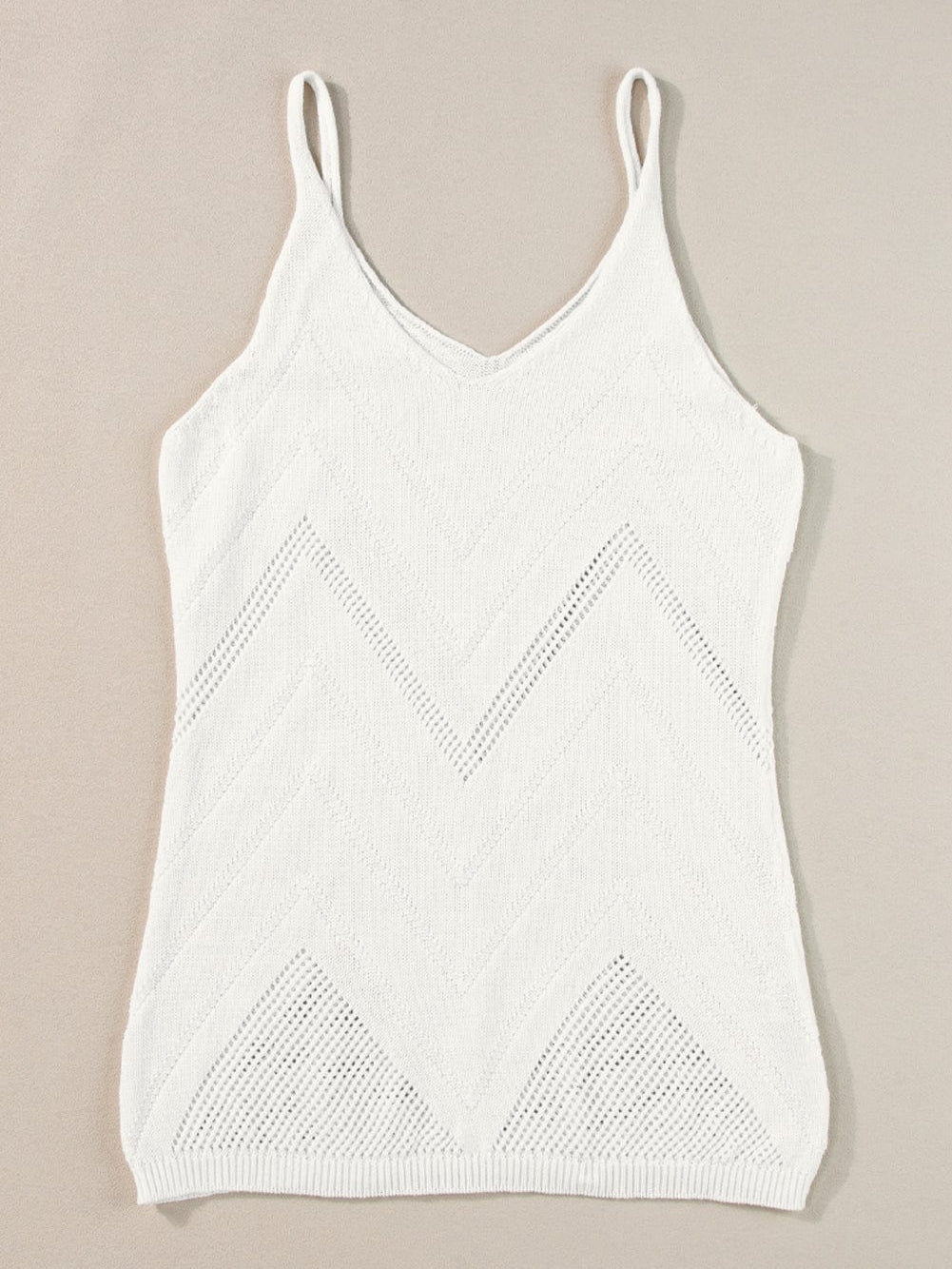 Ivory Pointelle Knit V-Neck Sleeveless Sweater Tank Top