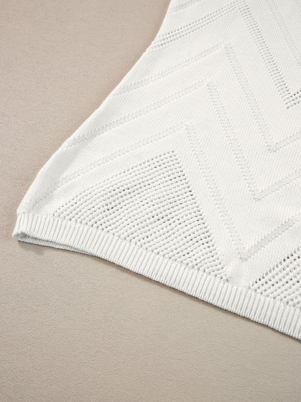 Ivory Pointelle Knit V-Neck Sleeveless Sweater Tank Top