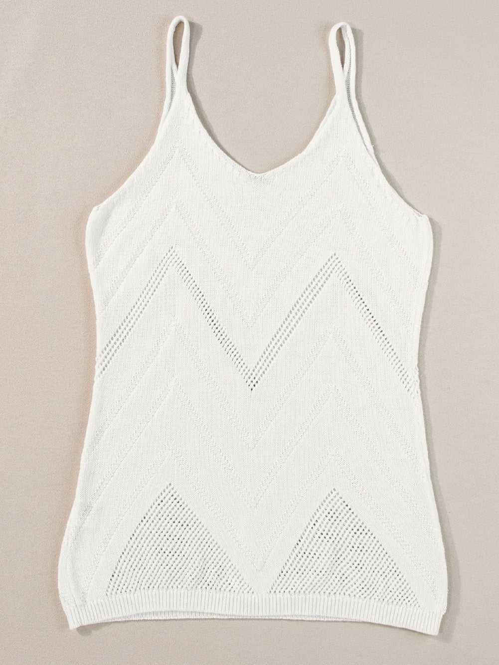 Ivory Pointelle Knit V-Neck Sleeveless Sweater Tank Top
