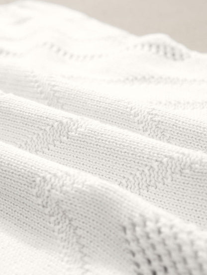 Ivory Pointelle Knit V-Neck Sleeveless Sweater Tank Top