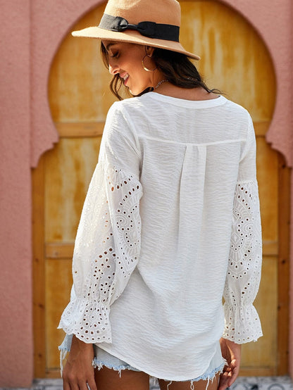 Ivory Revive Eyelet Button Down Blouse