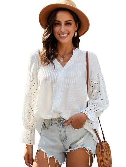 Ivory Revive Eyelet Button Down Blouse