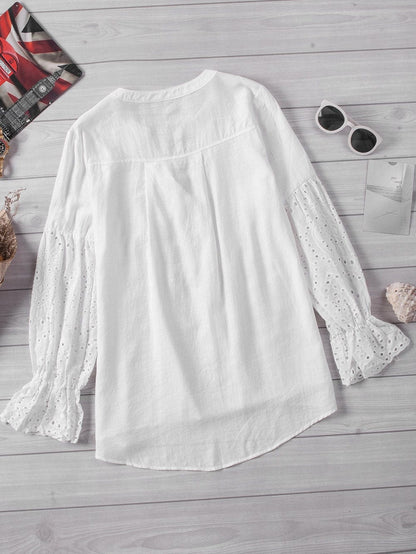Ivory Revive Eyelet Button Down Blouse