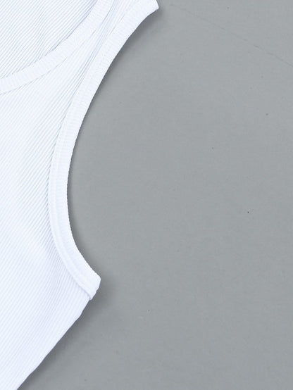 Ivory V-Neck Textured Knit Sleeveless Top