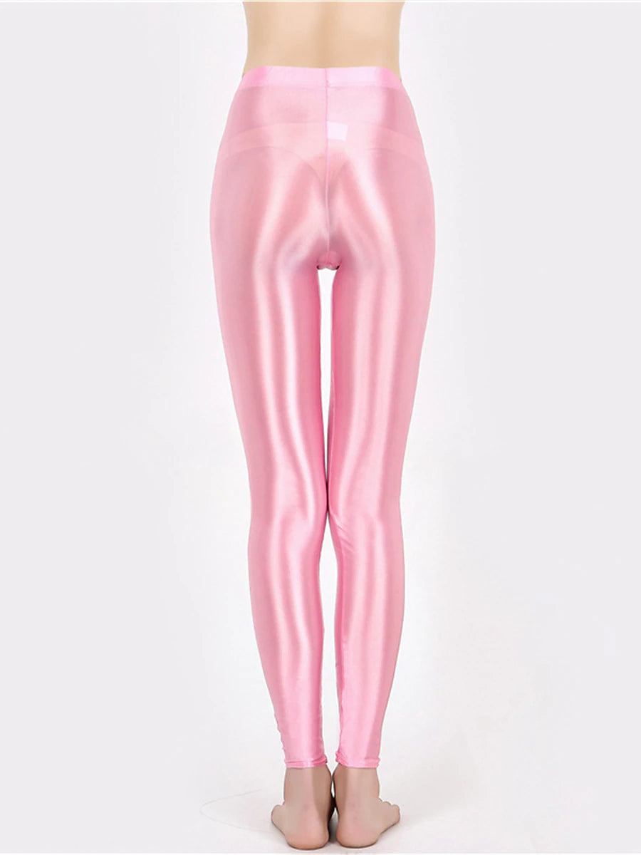 Women's Leggings Faux Leather Plain claret Robin's Egg Blue Active High Waist Ankle-Length Outdoor Yoga Fall Winter