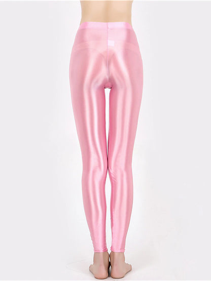 Women's Leggings Faux Leather Plain claret Robin's Egg Blue Active High Waist Ankle-Length Outdoor Yoga Fall Winter