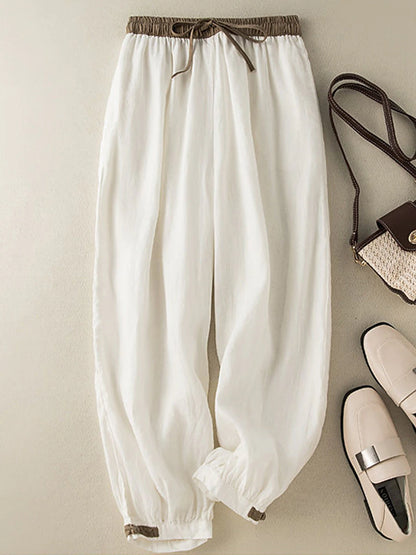Women's Pants Trousers Linen Cotton Blend Plain White Apricot Vacation High Waist Ankle-Length Outdoor Street Fall Winter